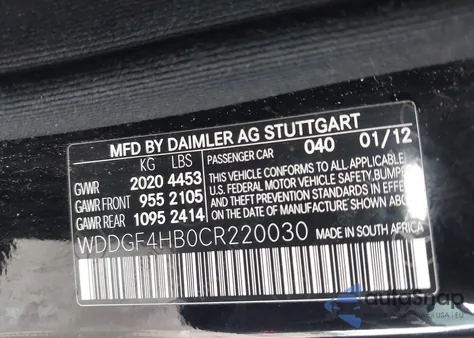 2012 Mercedes-Benz C 250 Sport from USA, damaged, VIN WDDGF4HB0CR220030